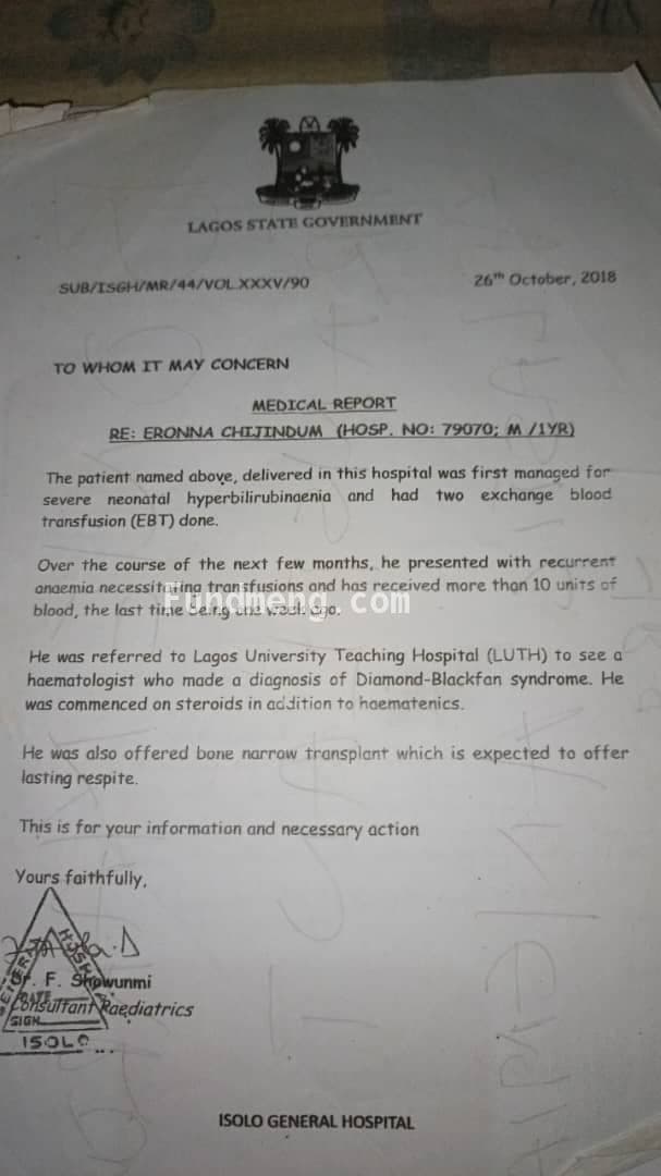 HELP MY CHILD ERONNA CHIJINDUM FOR BONE MARROW TRANSPLANT